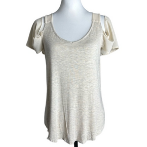 Kim & Cami Cream Cold Shoulder V Neck Jersey Blouse Sz‎ S